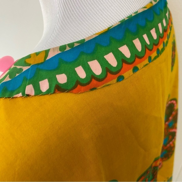 VTG 60s Top Cape Hippie Yellow Hawaiian Cotton Tunic Boho One Size Handmade - Picture 9 of 16
